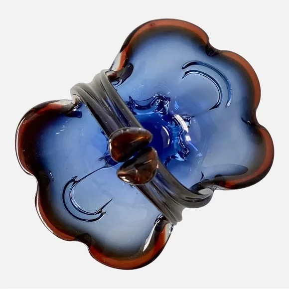 Royal Gallery Art Glass Basket Blue And Mulberry Purple Czech Republic Poland - Picture 5 of 15